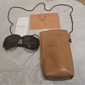 MCM Oversized unisex Round Sunglass&Monogram crossbody pouch Case.Size 61:15:135